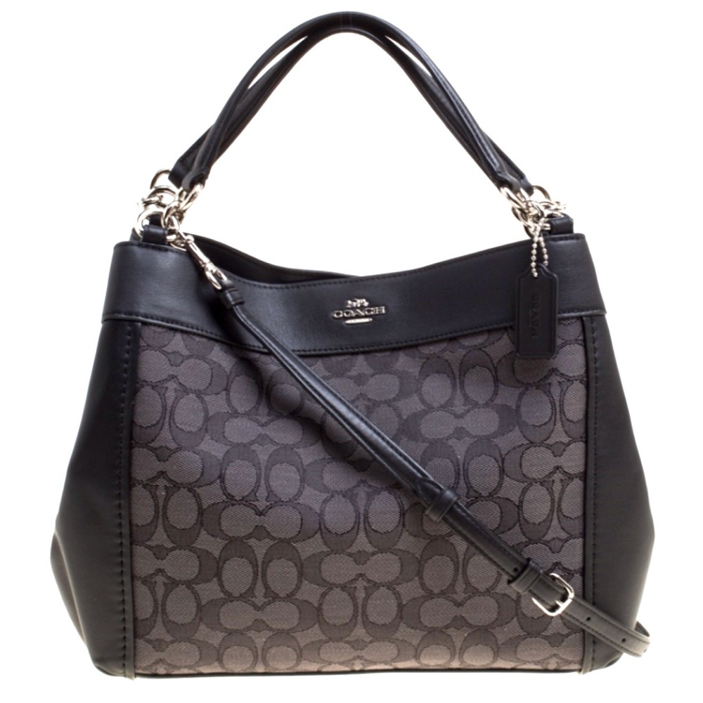 Coach Black Signature Canvas And Leather Small Lexy Shoulder Hand Bag And Wallet